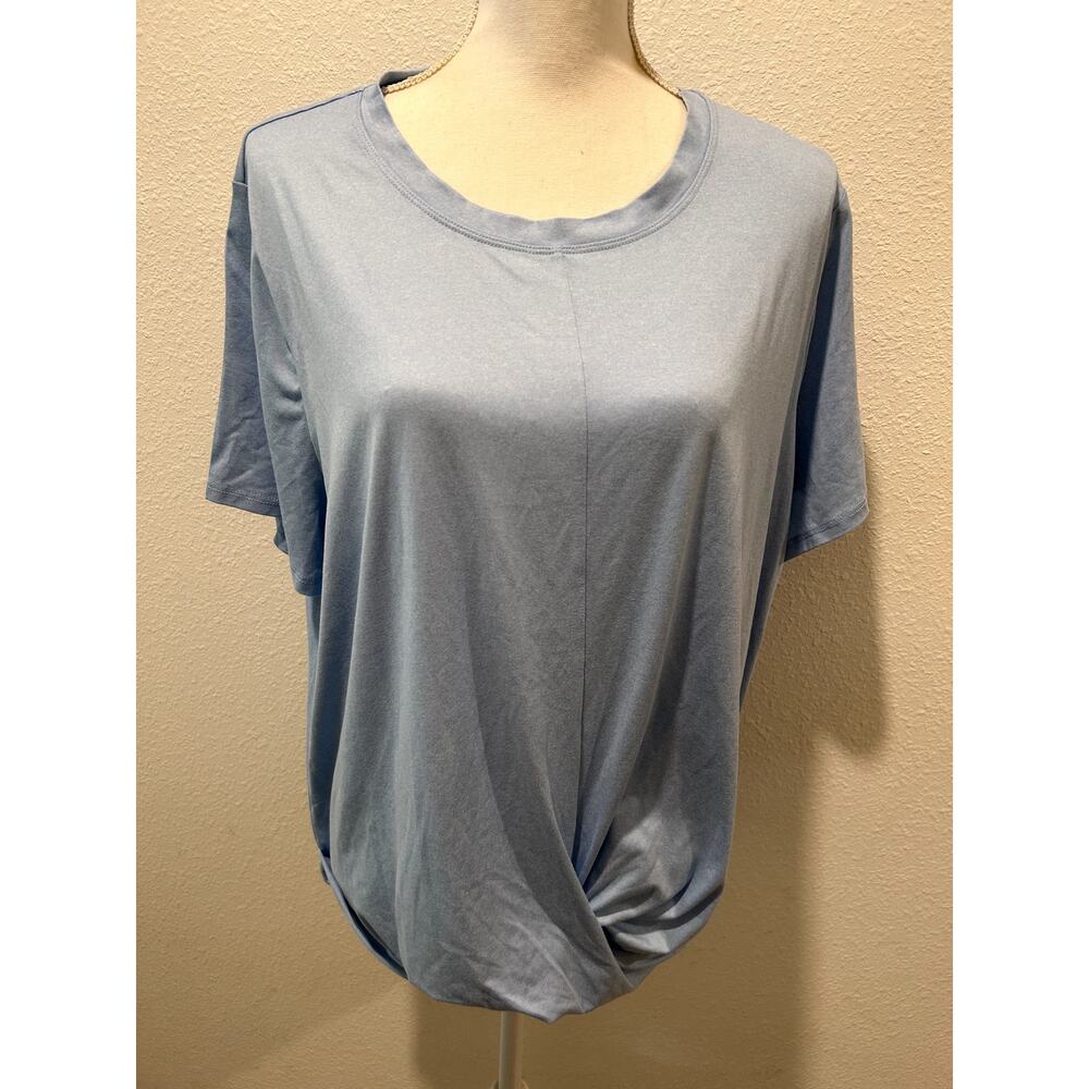 Ideology Women's Plus Size 2X Solid Recycled Pullover Top Short Sleeve Blue B68